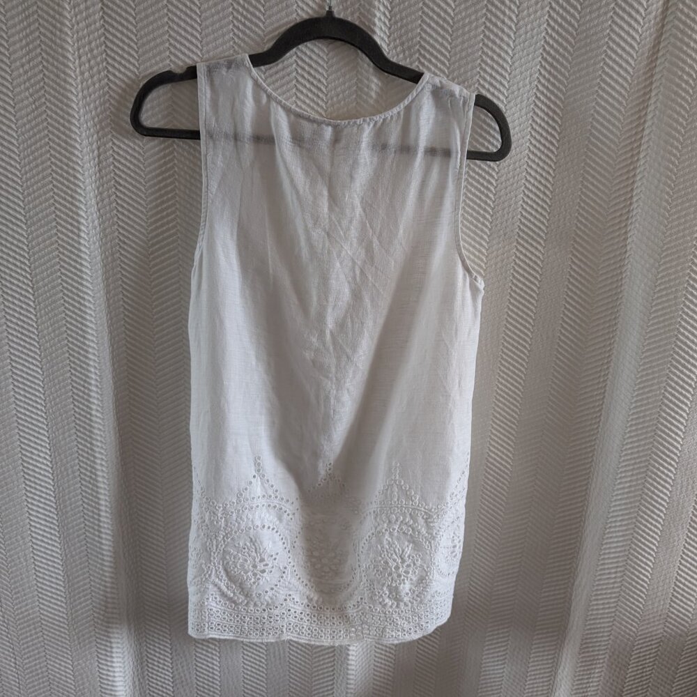 Cynthia Rowley 100% White  Linen Sleeveless Top Embroidered Hem Medium Coastal - Picture 11 of 12